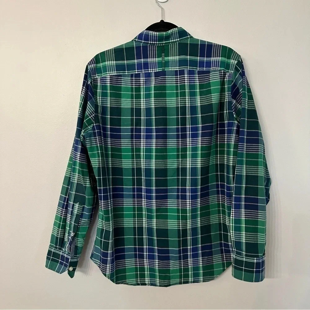 Banana Republic Custom 078 Wash Shirt Camden Fit Green Plaid Men's Size Small